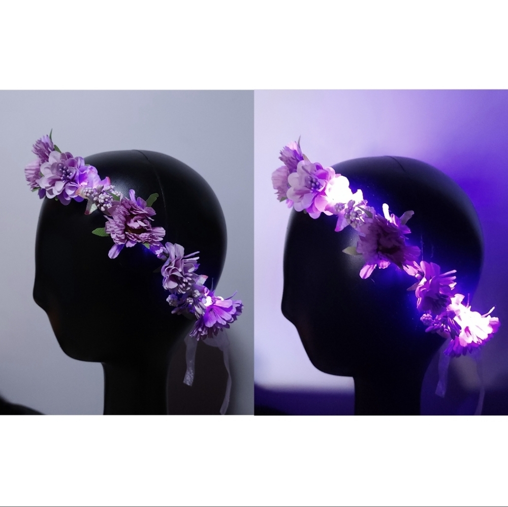 Purple Floral Flower Crown Headband LED Light-Up Glow Headpiece
